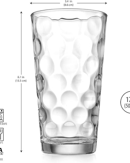 Home Essentials & Beyond Drinking Glasses Set of 4 Highball Glass Cups Bar Glasses, Uses for Juice, Water, Cocktails, Beverages, and Iced Tea. Dishwasher Safe