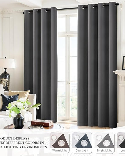 Yakamok Dove Grey 100% Blackout Curtains Grommet Window Treatments with 2 Thick Layers-Light Gray Room Darkening Thermal Insulated Drapes Set of 2 for Bedroom Living Room 52 Inches by 84 Inches length