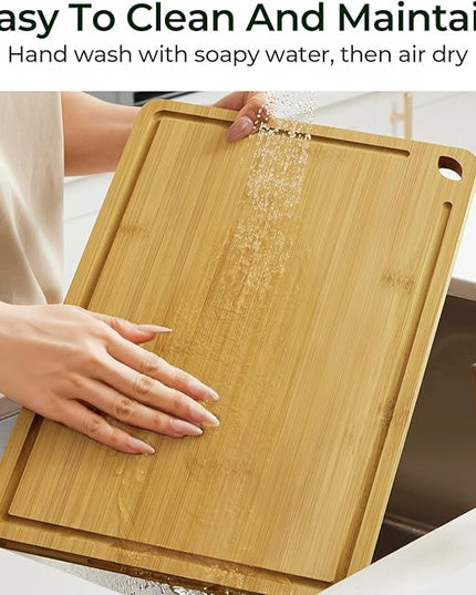 4-Pcs Natural Wood Cutting Board Set Kitchen Tools with Juice Groove, Wooden Chopping Board for Meat, Fruit, Vegetables & Cheese (Pre Oiled, Natural)
