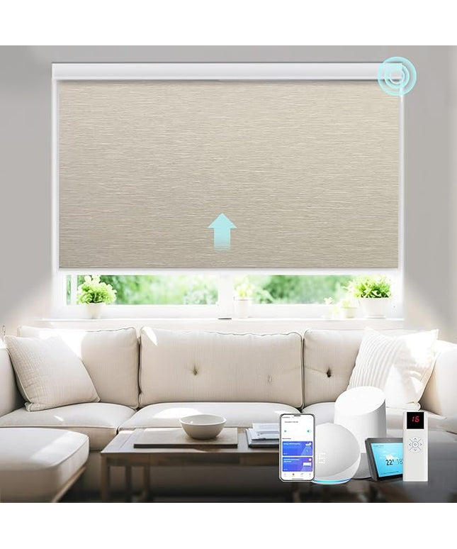 Motorized Blinds with Remote Smart Blackout Shades Electric Curtains Automatic Roller Blinds Shades for Indoor Windows Cordless with Alexa Google Home(Blackout Cloud Beige,W50.5X H62)