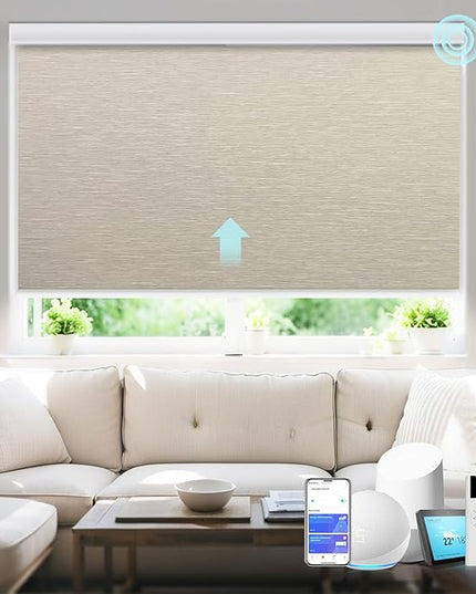Motorized Blinds with Remote Smart Blackout Shades Electric Curtains Automatic Roller Blinds Shades for Indoor Windows Cordless with Alexa Google Home(Blackout Cloud Beige,W42.5X H62)