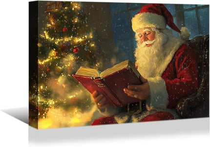 YONICA Christmas Wall Decor Santa Canvas Wall Art Home Decorations 30x20 Inches - Santa Pictures Santa Claus Reading Bible Christmas Pine Tree Prints Winter Painting Xmas Artworks for Living Room