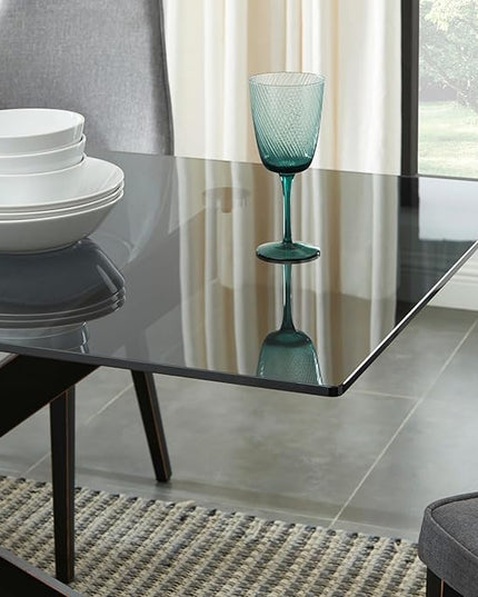 Modern Style Dining Table with Gray Tempered Glass Top and Black Metal Tubular Legs, 58.5”Lx29”Wx30”H