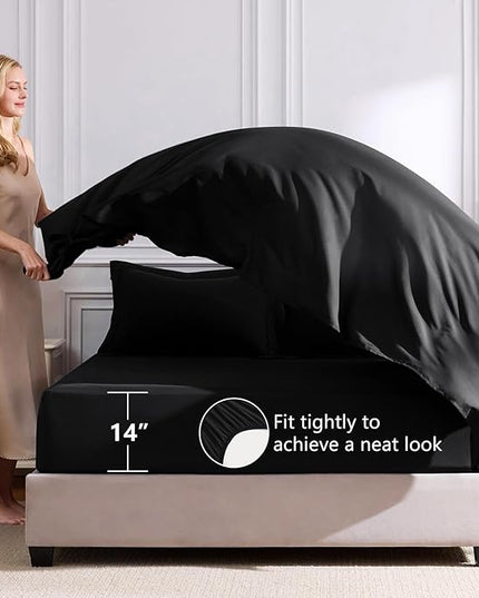 CozyLux Queen Comforter Set Black - Bed in a Bag Queen Size 7 Pieces, Luxury Soft Bed Set for All Seasons, Bedding Set with Down Alternative Comforter, Sheets, Pillowcases & Shams