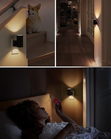 L LOHAS LED Night Light Plug in, 4 Pack, Dimmable Night Lights Plug into Wall, Light Sensor Nightlight, Soft White 3000K with Black Shade, Plug in Nightlights for Hallway Bathroom Kitchen Bedroom