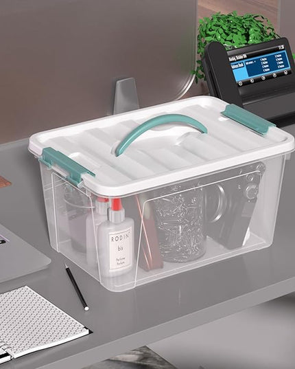 Jekiyo 14 Quart Clear Storage Box with Handle, Plastic Latching Bins with Lids, 4 Packs