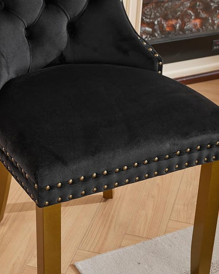 Modern 5-Piece Glass Dining Table Set for 4, Modern 60" Rectangle Gold Glass Dining Room Table Set with Black Velvet Tufted Chairs Wood Legs for Kitchen Dining Room