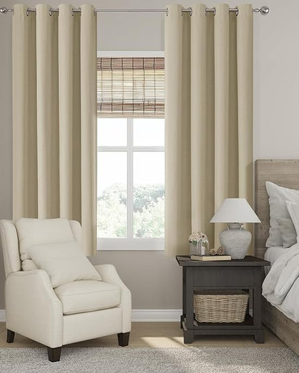 ChrisDowa 100% Blackout Tan Solid Curtains 63 Inches Long 2 Panels for Bedroom Living Room,Farmhouse Room Darkening Thermal Insulated Soundproof Grommet Top Window Treatment Drapes,52x63