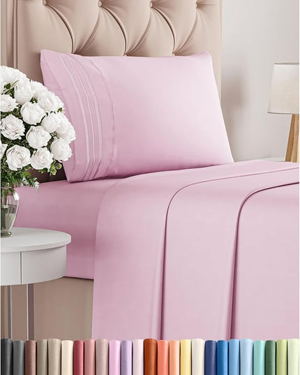 Twin Size 3 Piece Sheet Set - Comfy Breathable & Cooling Bed Sheets Set - Hotel Luxury Bedding for Women, Men, Kids, Teens, Boys & Girls - Deep Pockets, Soft and Wrinkle Free - Oeko-Tex - Light Pink
