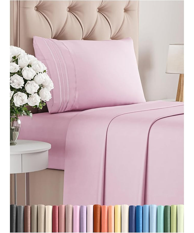 Twin Size 3 Piece Sheet Set - Comfy Breathable & Cooling Bed Sheets Set - Hotel Luxury Bedding for Women, Men, Kids, Teens, Boys & Girls - Deep Pockets, Soft and Wrinkle Free - Oeko-Tex - Light Pink