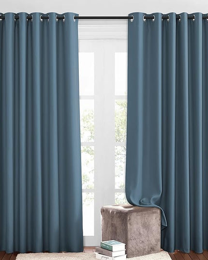 NICETOWN 50% Blackout Smoky Blue Sliding Glass Curtains 2 Panels Set - Window Treatment Thermal Insulated Grommet Light Blocking Sound Reducing Drapes for Bedroom/Living Room, W80 x L84