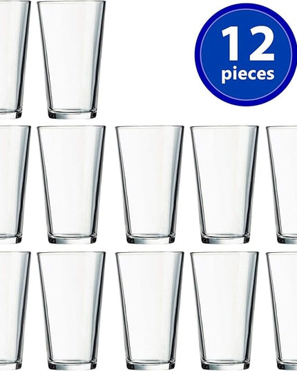 Set of 12 - Drinking Glasses 16 oz Highball Glasses Water Glass Cups Pint Glass Beer Glass Tumblers Bar Glass Design for Home and Kitchen