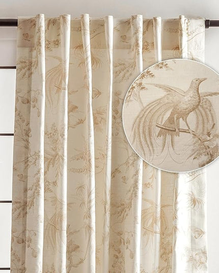 Maison d' Hermine Curtains for Living Room 100% Cotton 84 inch Length One Panel Light Filtering Toile Curtains for Bedroom Windows with Rod and Loop Pockets Drapes (Paradise Almond, 50" W x 84" L)