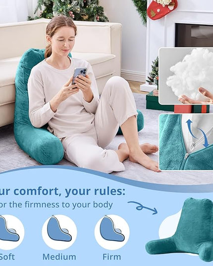Sasttie 25-inch Reading Pillows for Sitting in Bed Adult, Jumbo Velvet Back Pillow Bed Sitting Up, XL High Back-Rest Support Cushion for Sit Up on Couch & Floor, Oeko-Tex Certified, Teal Blue