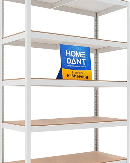 HOMEDANT House 48.1" W Deep 5 Tier Heavy Duty Garage Shelving Adjustable Metal Rack Storage Shelves Standing Shelf Unit Organizers Industrial Warehouse Basement White 1Pack