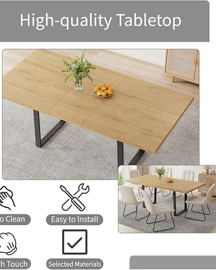 ZckyCine 51"-67" Extendable Dining Table Set for 4-6, Oak Finish Kitchen Table with 6 PU Leather Chairs, Scratch-Resistant MDF Board & Sturdy Metal Legs, Modern Dining Room Furniture