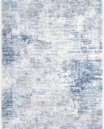 IOHOUZE Abstract Runner Rug 3x12 Ft Washable Runners for Hallways, Non Slip Kitchen Runner Printed Faux Wool Entryway Runner Indoor, Modern Abstract Floor Carpet for Hall Kitchen, Light Blue White