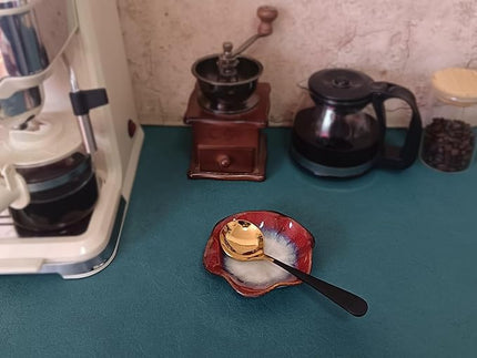 Coffee Spoon Rest for Coffee Bar Accessories, Small Spoon Holder for Coffee Station, Flower Ceramic Tea Spoon Rest Tea Spoon Holder Teaspoon Rest, 1 PC (Retro, Red)