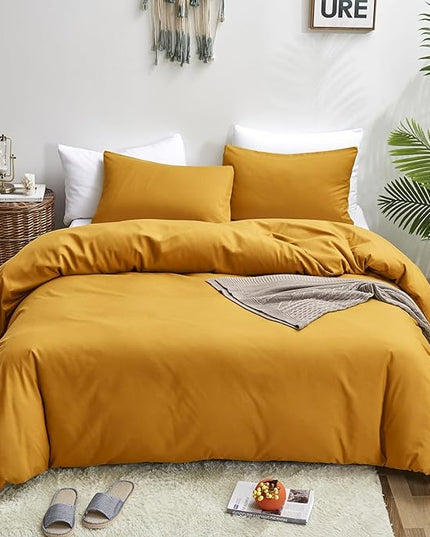 Luxlovery Mustard Yellow Comforter Set Full Dark Yellow Bedding Sets Full Size Ginger Quilts Blanket Comfy Lightweight Cozy Solid Color Comforter Set for Women Men