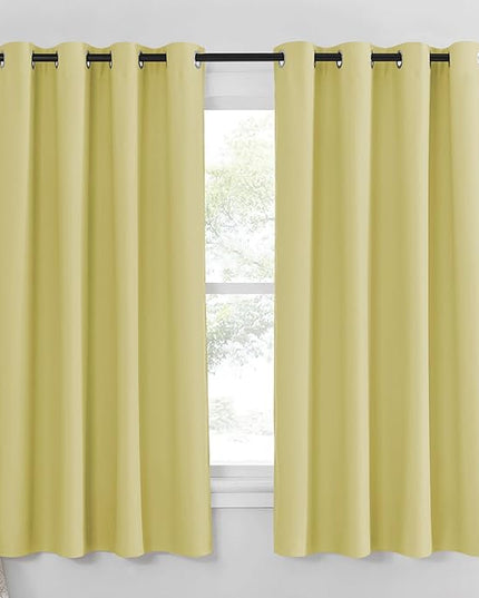 NICETOWN Blackout Curtain Panel 63 inch Long for Window - Thermal Insulated Solid Grommet Blackout Drape for Bedroom Living Room Kitchen (Single Panel, 52W x 63L, Paler Yellow)