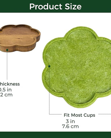 Coasters Set of 8, 3-Inch Flower Coasters with 2 Wooden Holders 4 Wooden and 4 Felt Pads, Heat-Resistant Drink Coasters for Mugs, Wine Glasses (8 Pcs Total)