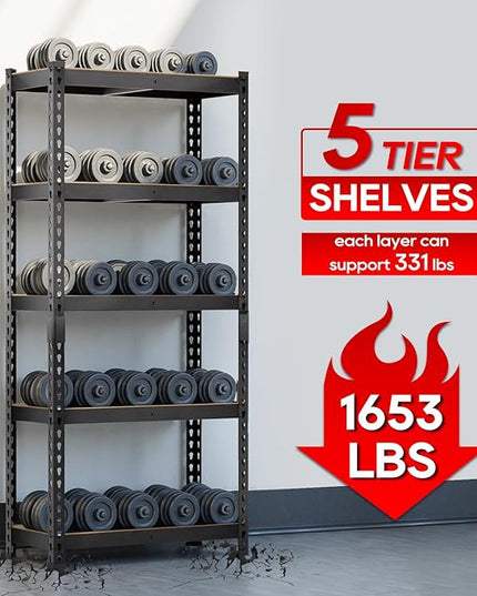 1655LBS Heavy Duty Storage Shelves, 5-Tier Metal Shelving for Garage, 11.8" D x 27.6" W x 60" H, with MDF Boards & Anti-Slip Mat, Ideal for Home, Office, and Warehouse Use