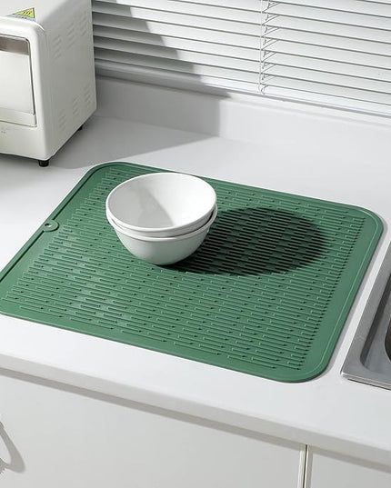 Silicone Dish Drying Mat for Multiple Usage,Easy clean,Eco-friendly,Heat-resistant Silicone Mat for Kitchen Counter or Sink,Refrigerator or Drawer Liner Green 2XL 24 inches x 18 inches