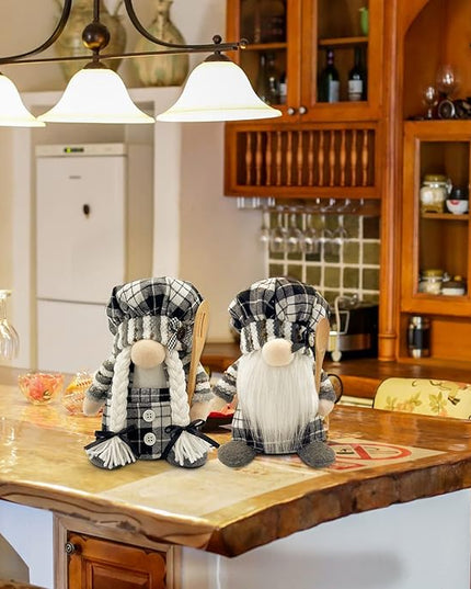 Lovinland Christmas Chef Gnomes Plush - Chef Tomte Swedish Scandinavian Figurine Elf Doll - Christmas Decoration for Home, Kitchen - Xmas Buffalo Plaid Decor - Gnomes Gifts for Women
