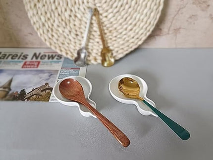 Coffee Spoon Rest for Coffee Bar Accessories, Small Spoon Rest for Coffee Station, Ceramic Tea Spoon Teaspoon Rest Teaspoon Holder (White, CAFE Pattern)