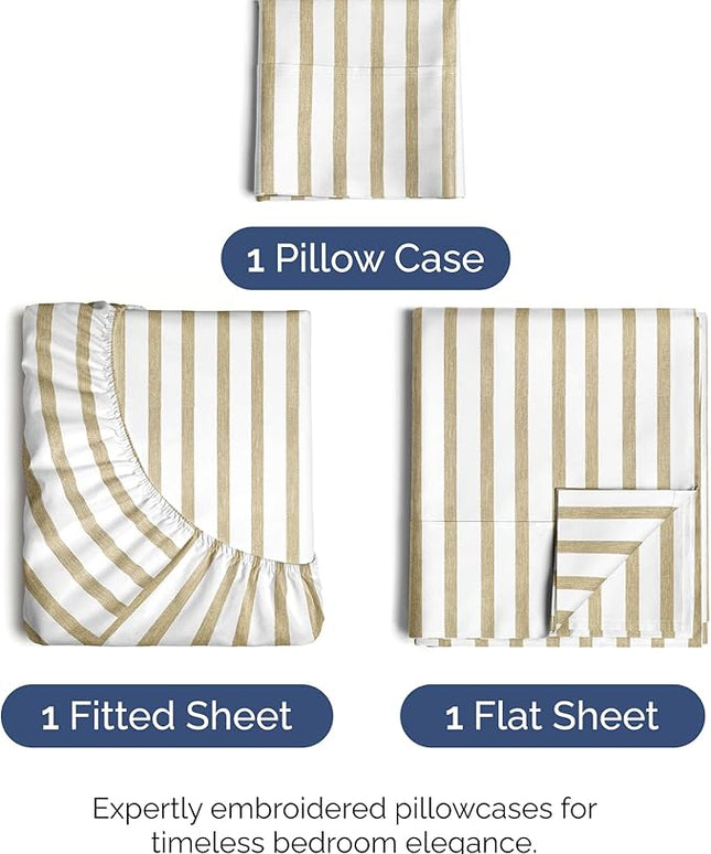 Twin XL Size 3 Piece Sheet Set - Comfy Breathable & Cooling Bed Sheets Set - Hotel Luxury Bedding for Women, Men, Kids, Teens, Boys & Girls - Deep Pockets & Wrinkle Free - Oeko-Tex - Beige Stripes 2