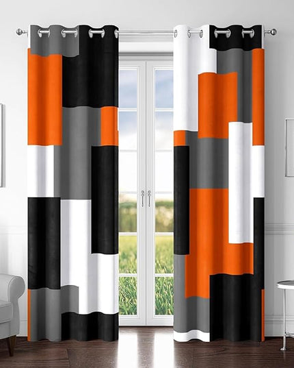 Orange 100% Blackout Curtains for Bedroom 96 inch Long 2 Panels Set Black Grey Modern Abstract Geometric Black Out Curtains Insulated Room Darkening Window Drapes for Living Room, 52Wx96L