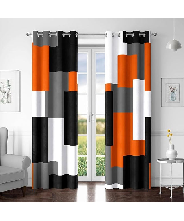 Orange 100% Blackout Curtains for Bedroom 63 inch Length 2 Panels Set Black Grey Modern Abstract Geometric Black Out Curtains Insulated Room Darkening Window Drapes for Living Room, 52Wx63L