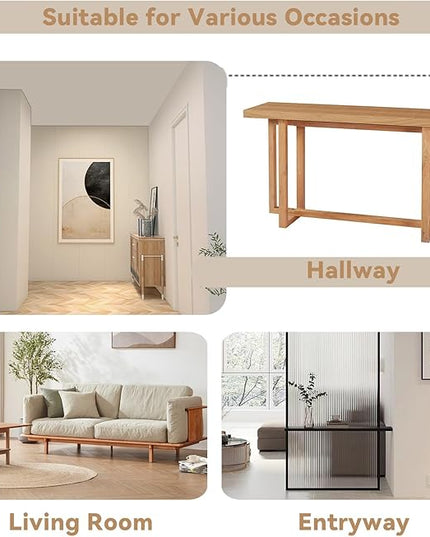 LKTART 59.05-Inch Long Behind Couch Sofa Table for Living Room, Farmhouse Console Table with Storage, Narrow Accent Entryway Tables for Hallway Entrance Foyer (Oak)
