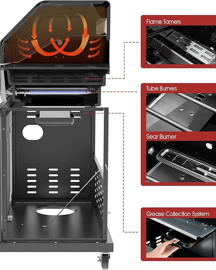 Royal Gourmet GA5404H 5-Burner Propane Gas Grill with Side Burner & Warming Rack, Outdoor BBQ Grill with 64,000 BTUs Output & 738 Sq. in. Cooking Area for Outdoor Barbecue, Black