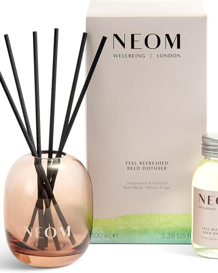 NEOM Feel Refreshed Reed Diffuser, 100ml | Sicilian Lemon & Basil I Pure Essential Oils I 100% Natural Fragrances I Lasts 12 Weeks I Refillable and Reusable