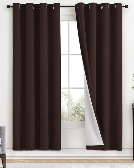Yakamok Room Darkening 100% Blackout Curtains Grommet Window Treatments with 2 Thick Layers-Brown Thermal Insulated Drapes Set of 2 Panels for Bedroom Living Room 52 Inches by 72 Inches Length