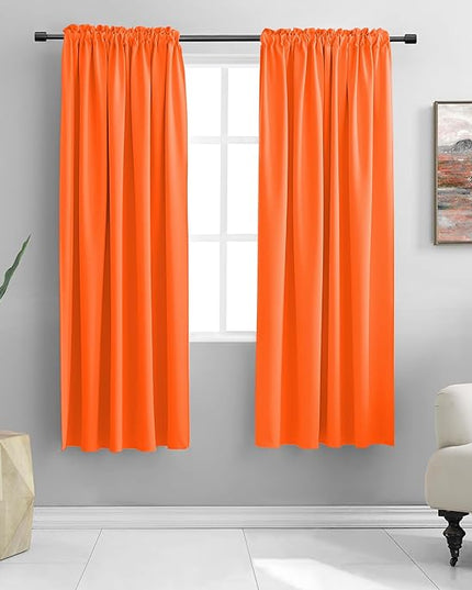 DONREN 72 Inch Long Room Darkening Bedroom Curtains - Tangerine Orange Blackout Thermal Insulated Window Treatment Drapes for Livingroom Door Curtains,W 52 x L 72,2 Panels