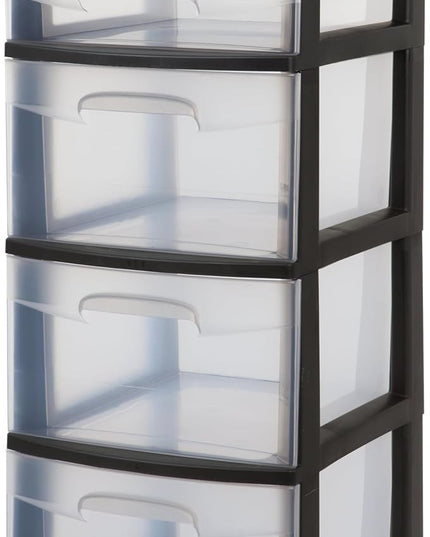 5-Tier Storage Drawer,with Both Shallow and Deep Clear Plastic Storage Organizer Drawer Tower，Suitable for Bedroom,Bathroom and Office Organization Black