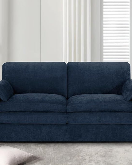69" Chenille Modern Couch with Cozy & Soft Backrests, 2 Seats Sofa with 2 Extra Pillows, Comfy Upholstered Sofa with Thicker Cushions for Living Room, Office, Blue
