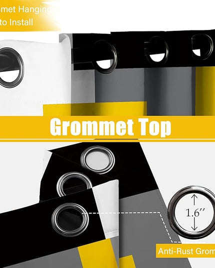 Yellow 100% Blackout Curtains 45 inch Length 2 Panels Set Black White Grey Modern Abstract Geometric Drapes for Kitchen Black Out Curtains Insulated Room Darkening Small Window Curtains, 42Wx45L
