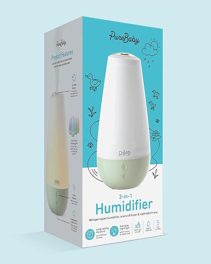 Pure Enrichment® PureBaby® 3-in-1 Whisper-Quiet Humidifier, Color Changing Night Light, & Essential Oil Diffuser for Baby Nursery & Kids Bedroom to Relieve Congestion, Colds, & Coughs (Whisper Green)