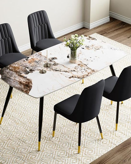 Table and Chairs Set of 4, Dining Room Table Set for 4, Sintered Stone Kitchen Table Top and Modern Chairs Set of 4 for Kitchen Dining Room