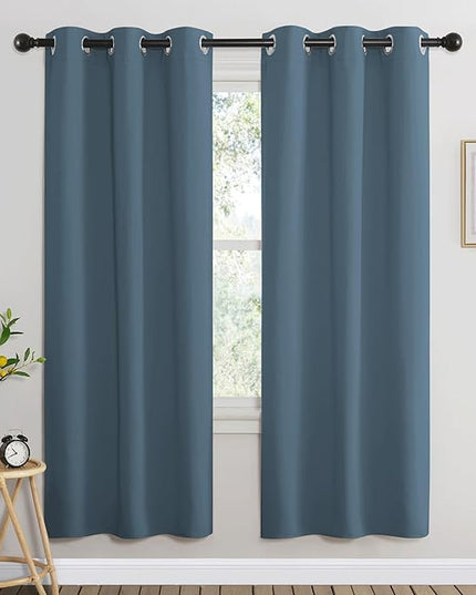 NICETOWN Blackout 72 inch Curtains for Kids Room, Grommet Room Darkening Thermal Insulated Solid Window Treatments Sound Reducing for Bedroom, 2 Panels, W37 x L72, Smoky Blue
