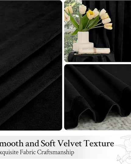 LAMIT Halloween Black Velvet Curtains for Bedroom 72 Inch, Luxury Thermal Room Darkening Drapes Back Tab and Rod Pocket Privacy Blackout Panels for Movie Theater, 2 Panels, 52 x 72 Inch