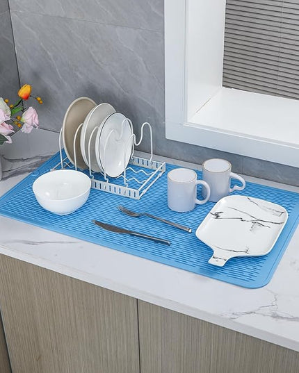 Silicone Dish Drying Mat for Multiple Usage,Easy clean,Eco-friendly,Heat-resistant Silicone Mat for Kitchen Counter or Sink,Refrigerator or Drawer Liner Light Blue 3XL 28 inches x 18 inches