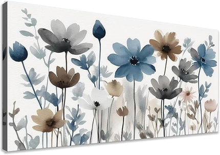 KZKU Flowers Canvas Wall Art - Floral Pictures for Wall Decor Indigo Brown Grey Canvas Prints Nature Printing Artwork for Living Room Bedroom Home Office Wall Decoration 20" x 40"