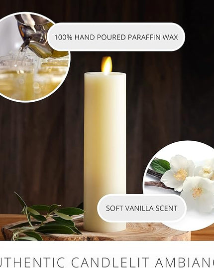 Luminara Classic Slim Flameless LED Candle, Ivory 2" x 7.9", Battery Operated Moving Flame Pillar w/Timer, Safe Realistic Wax Candle, Home Decor