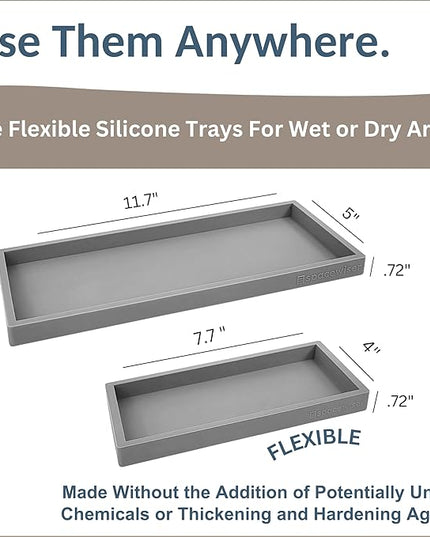 Countertop and Vanity Tray - 2 PC (11” and 7”) Shatterproof Silicone Kitchen and Bathroom Trays for Counter, Kitchen Soap Dispenser Tray, Vanity Trays for Bathroom, Perfume Key Tray
