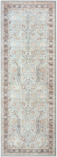 GLN Rugs Traditional Collection - Machine Washable Area Rug, Traditional Washable, Non Slip, Low Pile Chenille Rug, Living Room, Bedroom, Kitchen Rug (2'6"x7' Blue Floral)