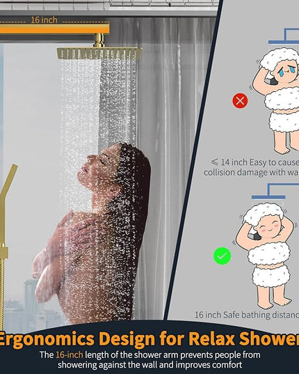 SR SUN RISE Shower Faucets Sets Complete Brushed Gold Square Rain Shower Head with Handheld Spray All Metal Shower Faucet Trim Repair Kits (Contain Shower Valve)